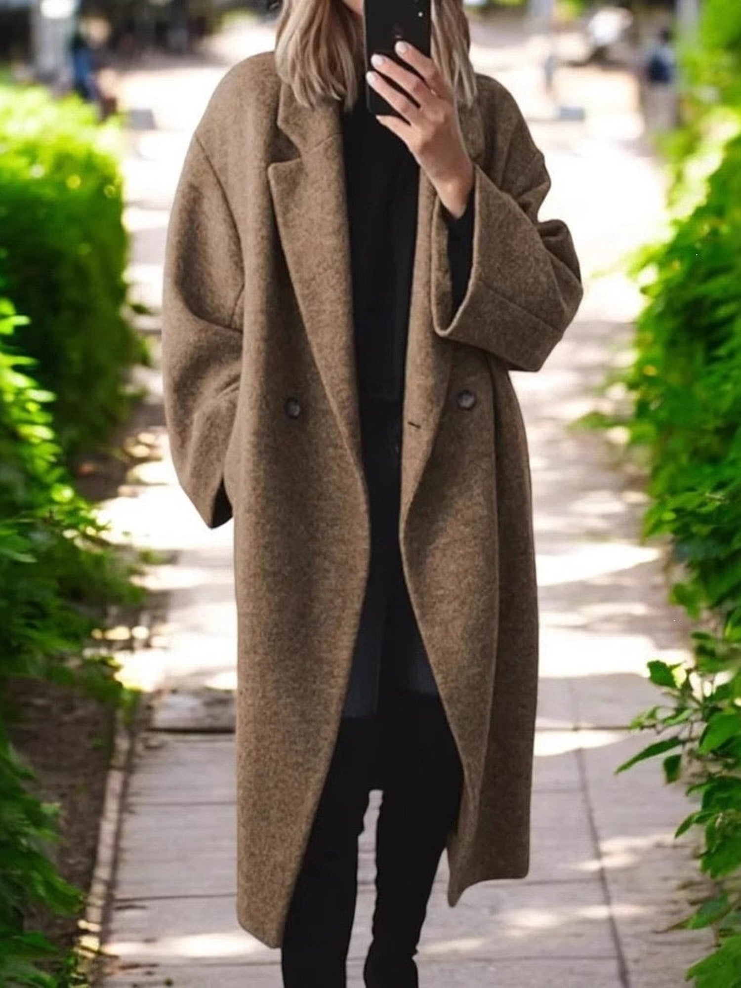 30–35% Alpaca Wool Oversized Long Coat – Women – Camel – worn